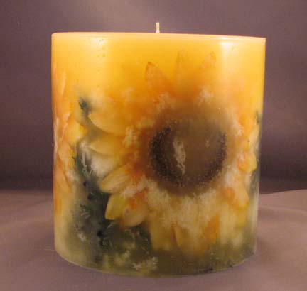 Sunflower and Juniper Embedded Candle